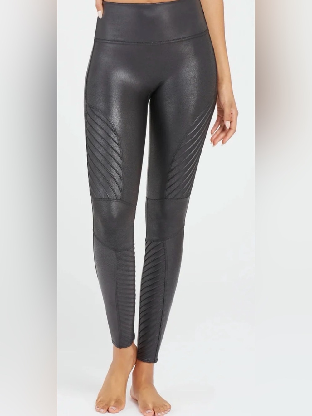 SPANX Faux Leather Moto-Style Leggings in Black